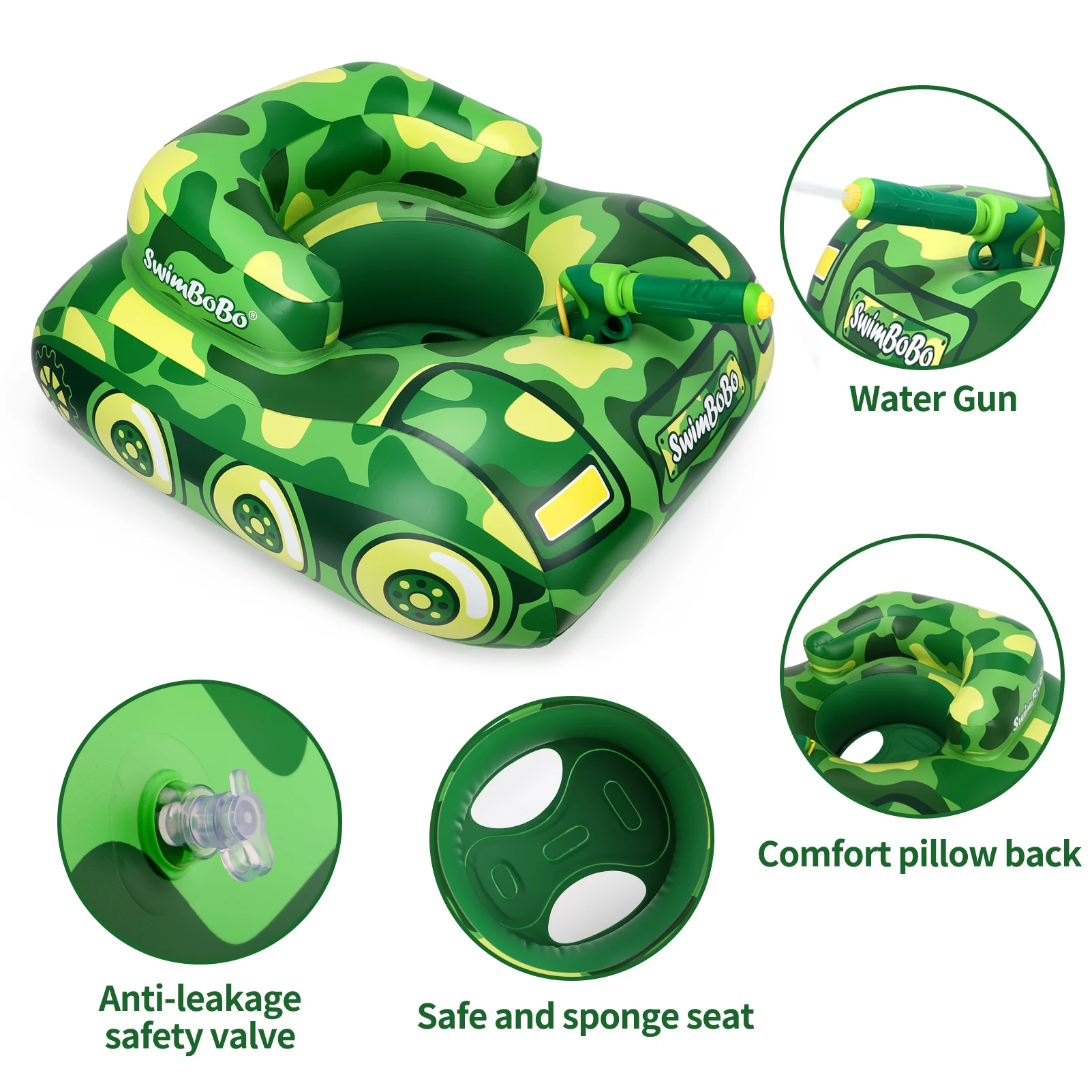 Swimbobo Kids بارد الأخضر خزان السباحة مقعد تعويم حلقة نفخ PVC العائمة للصيف قارب دائرة الاستحمام لعبة الماء