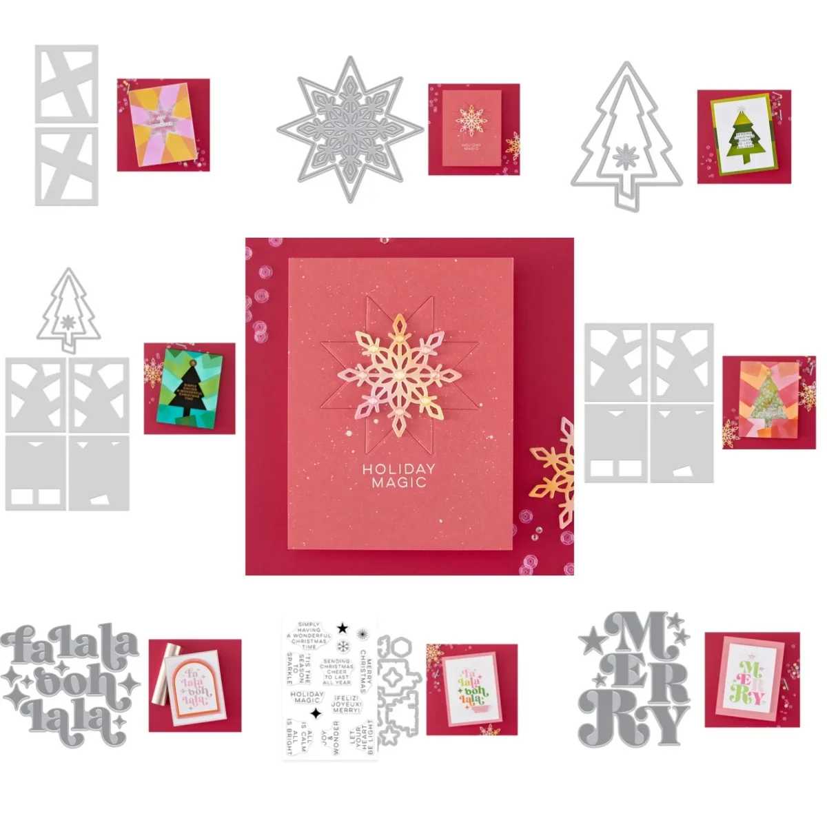 

Modern Holiday Greetings Merry Tree Stamp Set Metal Cutting Dies for DIY Making Card Scrapbook Embossed Paper Album Craft