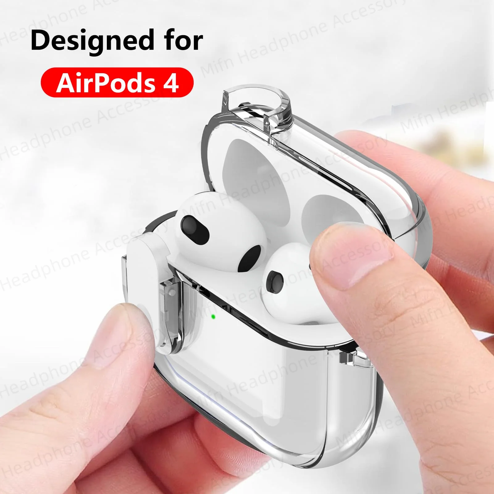 Case for Airpods 4th Gen Simple Transparent Protective Cover With keychain&Cleaner Kit Secure Lock Case for AirPods 4 Earbuds ﻿