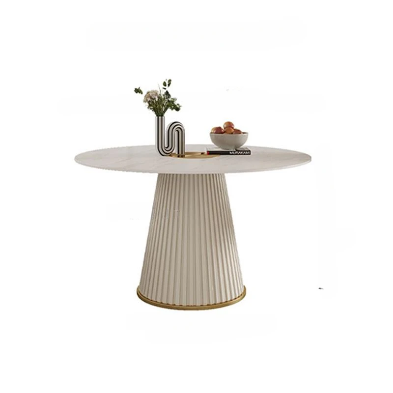 High Grade Rock Slab Round Dining Table Household Small Dinner Table And Chair Light Luxury Combination Minimalist Apartment