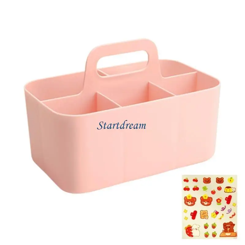 Desk Art Supply Storage Box with Handle 5 Compartments Tabletop Stationary Cosmetic Storage Case K92C