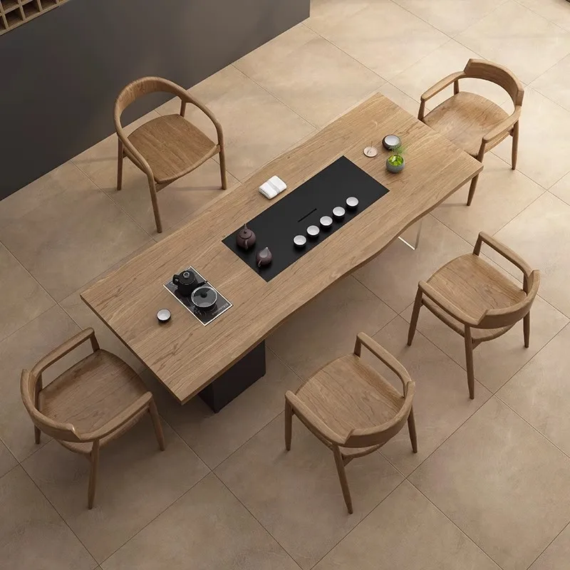 New Chinese solid wood acrylic home office tea table and chair combination simple office negotiation