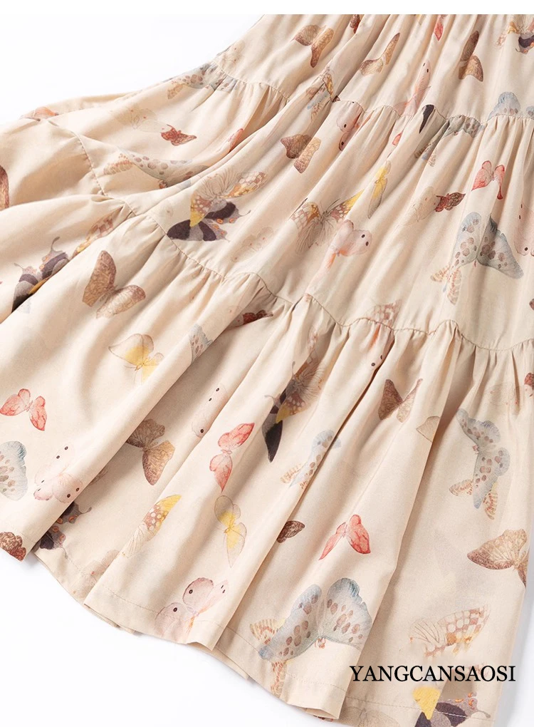 2.7-meter Large Hem 70% Natural Mulberry Silk 30% Cotton A-line Women's Casual Elastic Waist Printed Beach Skirt