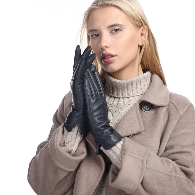 

Winter Women's Genuine Leather Gloves New Brand Touch Screen Gloves Fashion Warm Black Men Gloves Goatskin Mittens