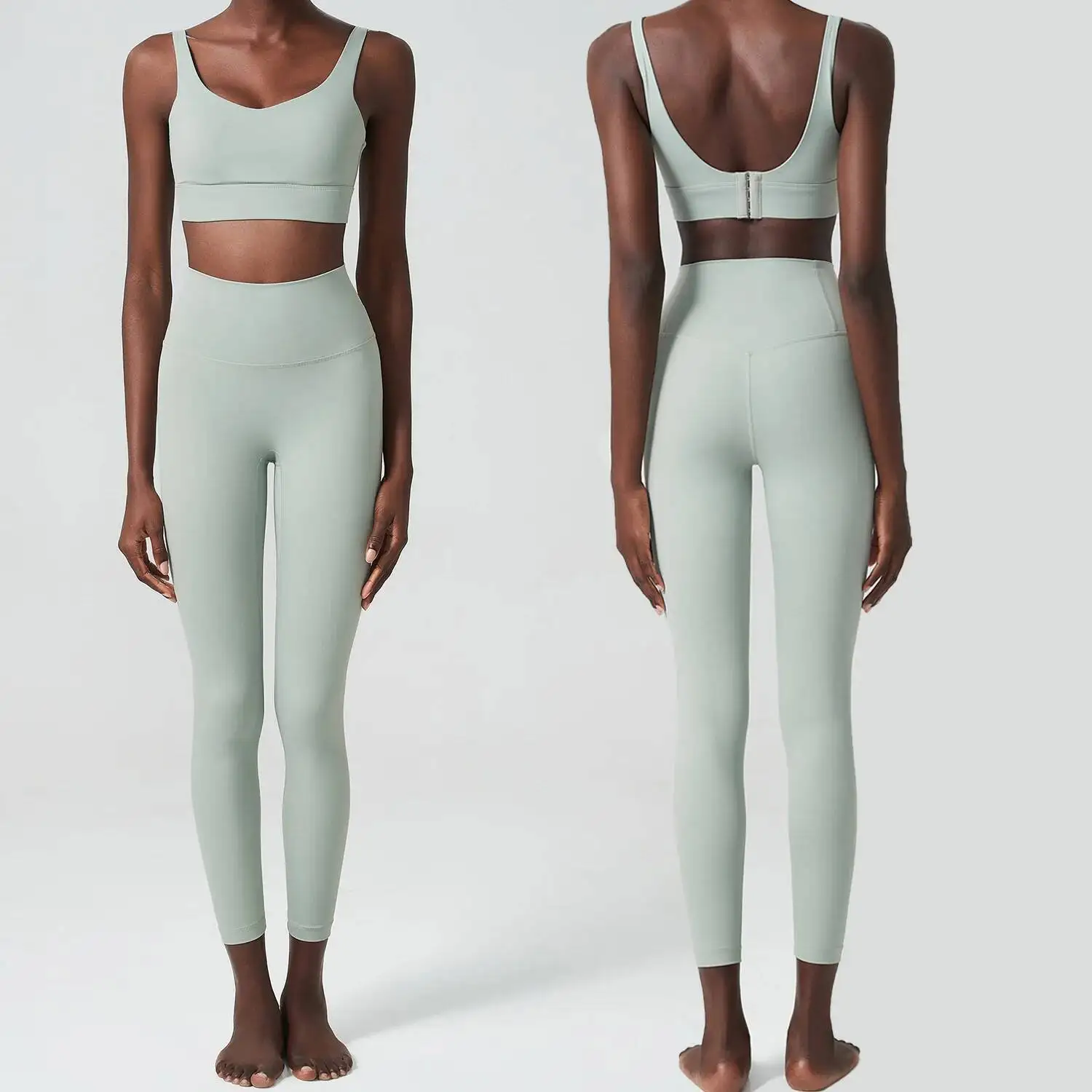 

Two Pieces Fiess Yoga Set Women Solid Color Buttery Soft Gym Suit Breathable Workout Running Sportswear Female Clothes