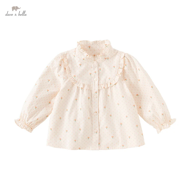 Dave Bella Spring Girls Baby Pure Cotton Blouse 2025 New Comfortable Long Sleeve Print Children's Shirt Top Gentle DB3241945