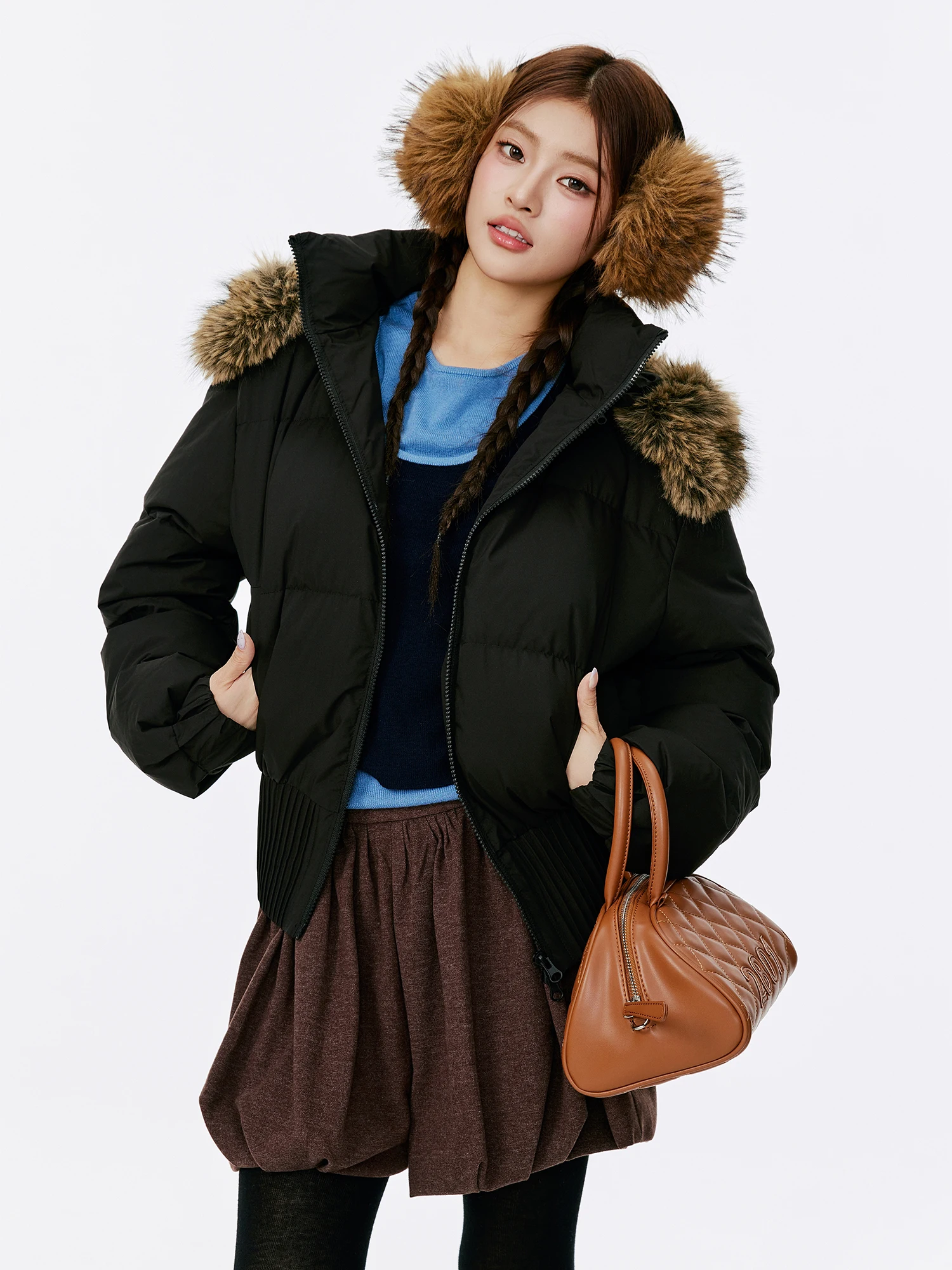 

Burgenland90 White Du down ort Puffer Jaet Women's Thiened Winter Coat Street Sle Regular Fit Long Sve Zipper Cl...