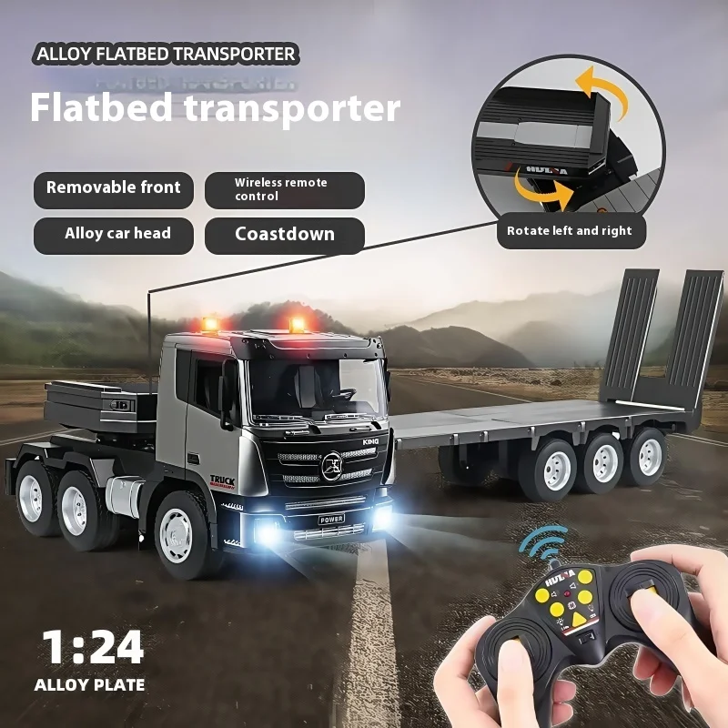 

1:18 Huina 9CH 2.4G RC Flat Truck Model Alloy Engineer Vehicle Remote Control Car 1319 With Excavator Trailer Christmas Gifts