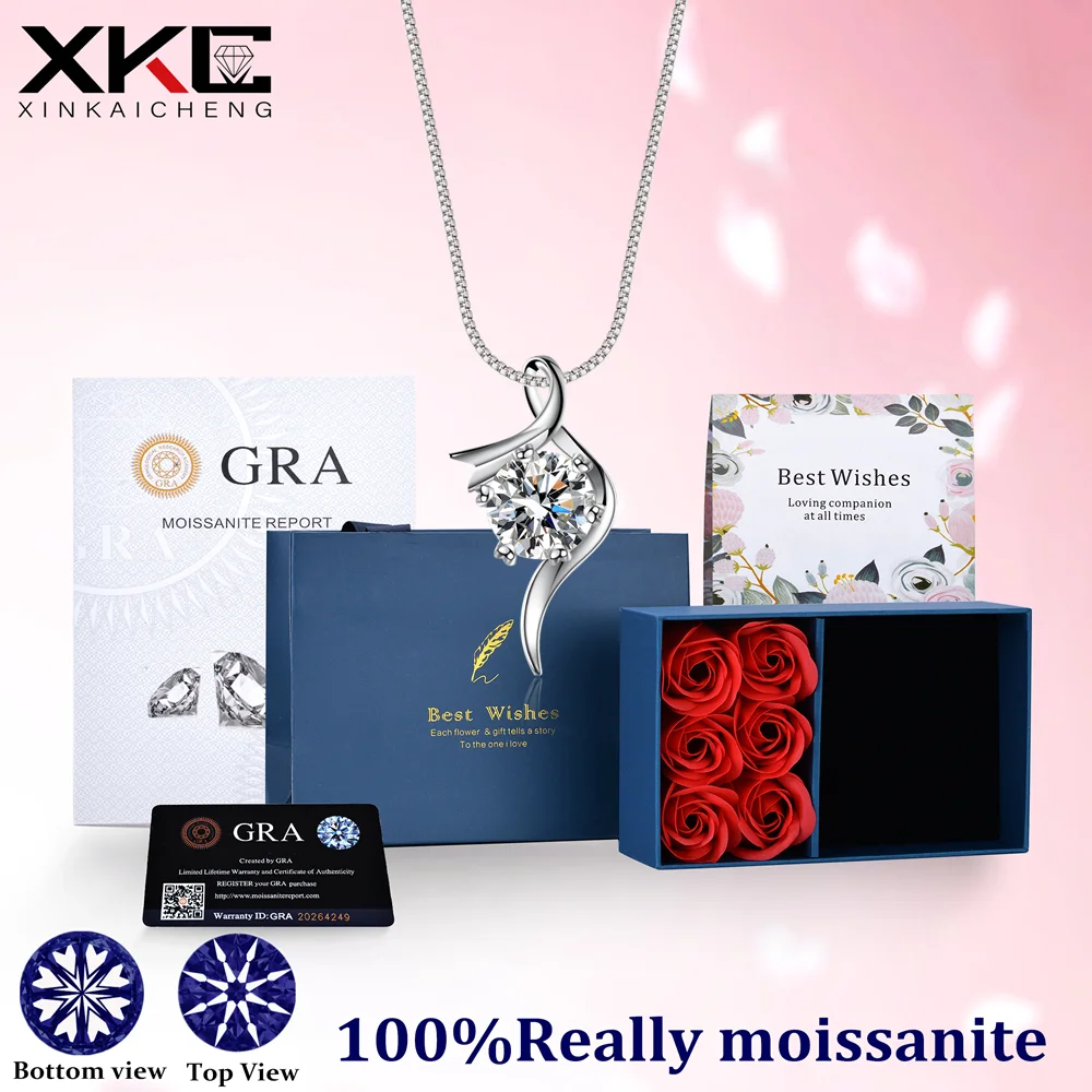 

GRA D 1.00 ct Mozambican diamond carbonite snow six claw inlaid one-carat pendant necklace ladies fashion jewelry chain 45CM