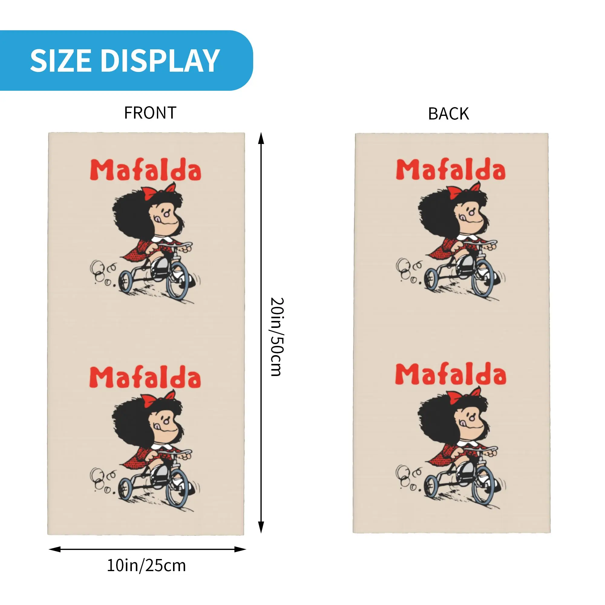 Mafalda Bicycle 3 Wheels Neck Gaiter Men Women UV Face Shield Winter Quino Manga Cartoon Bandana Scarf for Ski