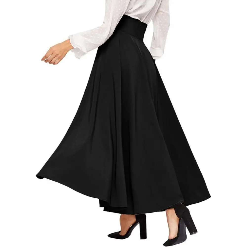 Women Maxi Skirt Lace-up High Waist A-line Big Swing Skirt Ankle Length OL Commute Style Loose Spring Summer Skirt