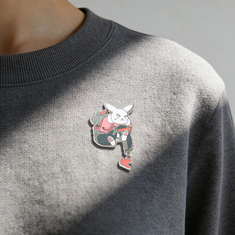 Overwatch Rosa Mech-Kaninchen-Brosche Kreativer Cartoon Mechanischer Hase Emaille-Pin Gaming-Merchandise Metall-Abzeichen Schmuck-Accessoire – Detail 12