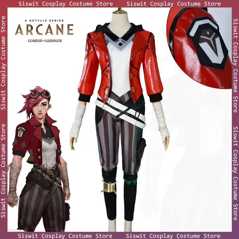 

Anime Arcane Game LOL League of Legends Vi Costume Cosplay Uniform Props Accessories Full Festival Party Carnival Dress Up Set