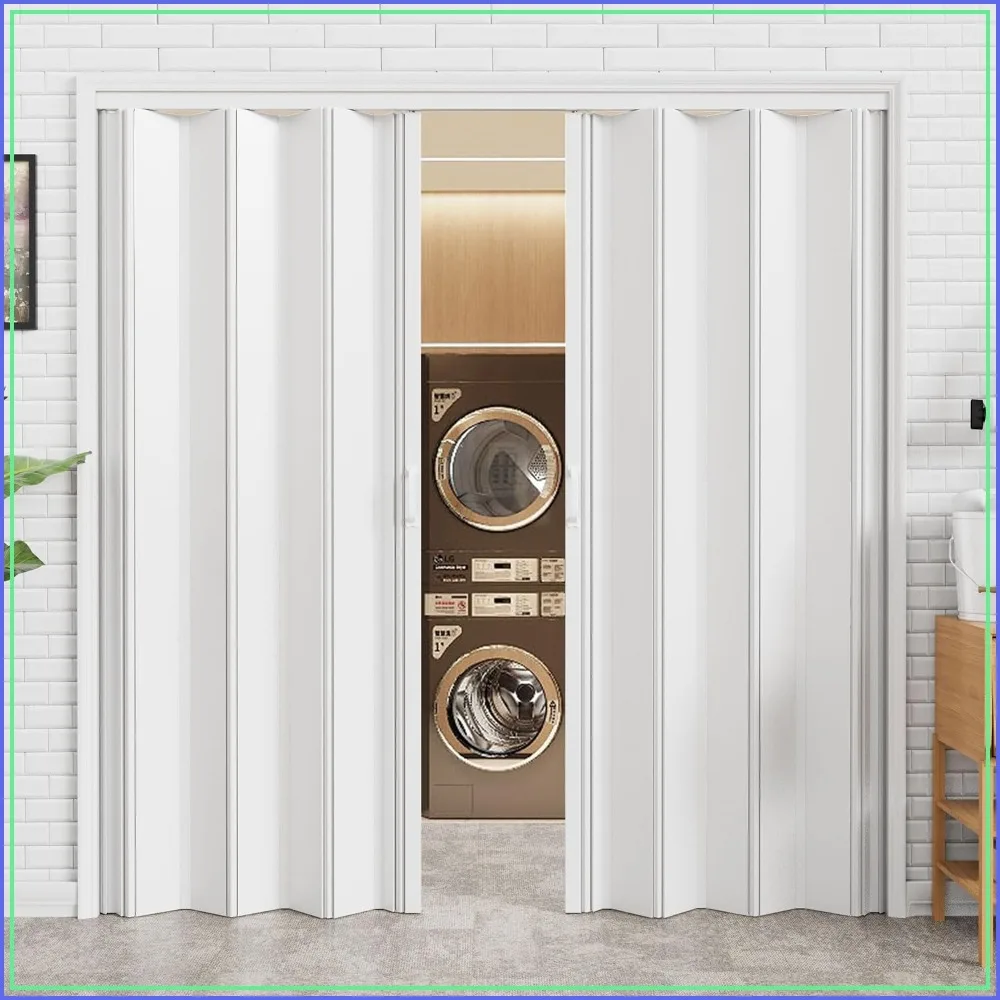 96x80 Accordion Door Interior, Double Layer PVC with Handles