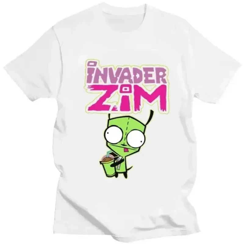 

Zim Invader Gir Printed Cotton T-shirt Women Unique Design Vintage Shirt Round Neck Fashionable Comfortable and Sweat Wicking