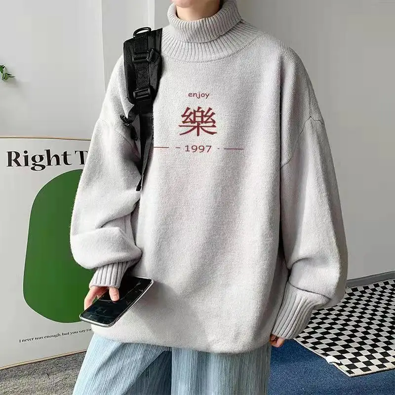 New men's sweater can be turned turtleneck autumn and winter casual all-match comfortable and warm literary fashion knitted top