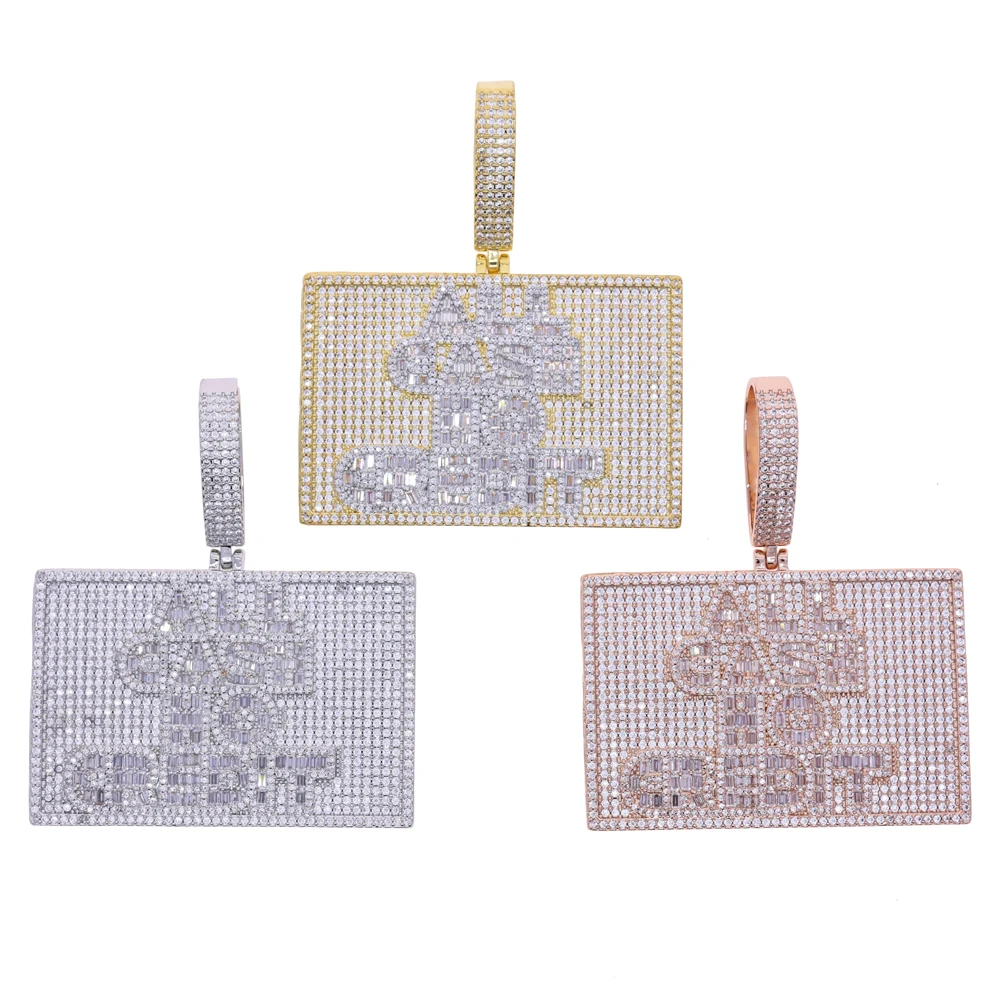 Men's Hip Hop Alphabet Splicing Cat Pattern Pendant Micro Lay Exquisite Zircon Rock Fashion Pendant Necklace Jewelry