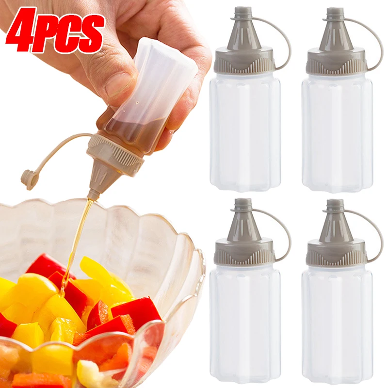 4/2Pcs Sauce Squeeze Bottle Portable Mini Plastic Seasoning Box Salad Dressing Containers Jam Barbecue Spice Jar Kitchen Tools