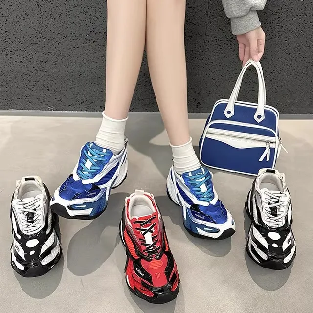 

Women's Breathable Leather Racing Dad Shoes Thick Bottom Sport Sneakers round Toe Spring Fashion Casual Shoes China Made