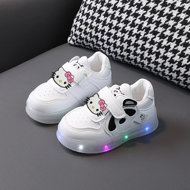 

Sanrio hello kitty new pu cartoon casual shoes with lights LED children sports shoes girl boy casual board shoes Sneakers