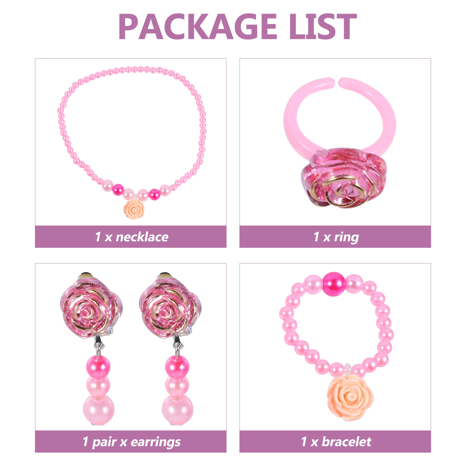 

Flower Accessories Set Sweet Necklace Kids Ear Clip Style Ring Girl Baby Jewelry Pearl Bracelet Child