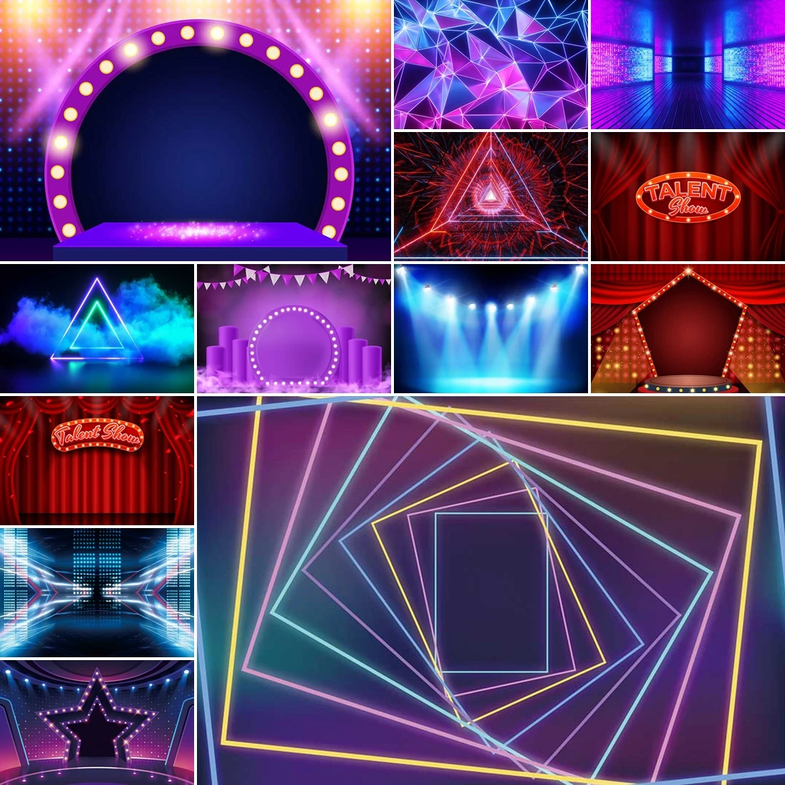 MOON.QG Neon Talent Show Stage Backdrops Smoke Spotlights Arch Backgrounds For Photographs Birthday Banner Photozone Photocall