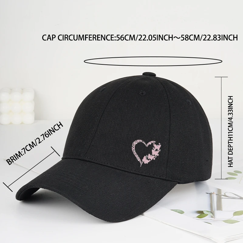 Baseballkappe mit Schmetterlings-Herz-Aufdruck, verstellbar, Unisex, Geschenk für Freundin und romantische Liebhaber – Detail 6