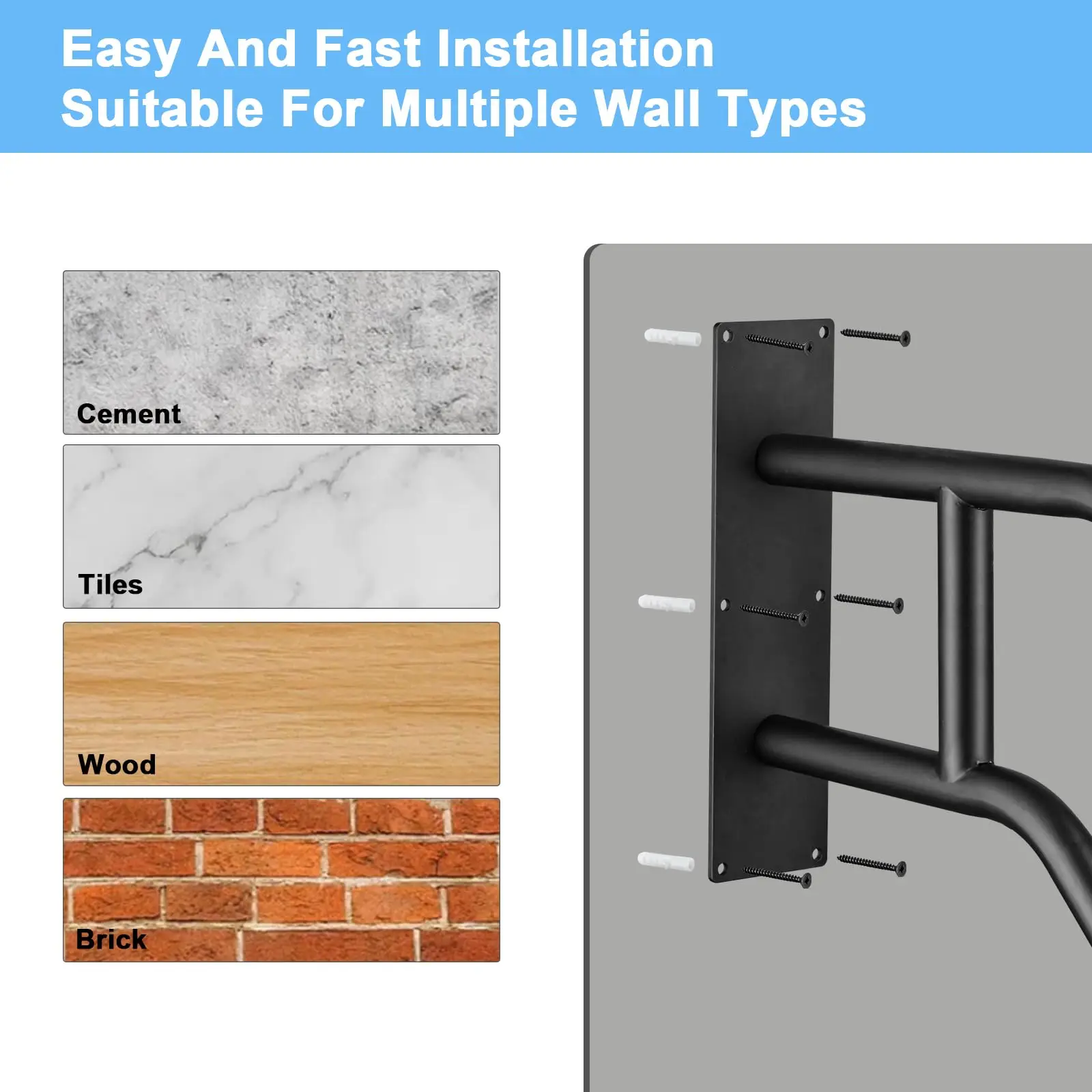 U-Shaped Step Handrail for 1-3 Indoor Stairs, 22.8" Safety Grab Bar for Elderly, Kids & Mobility Aid, Wall Mounted Non-Slip Railing for Low Steps & Doorways