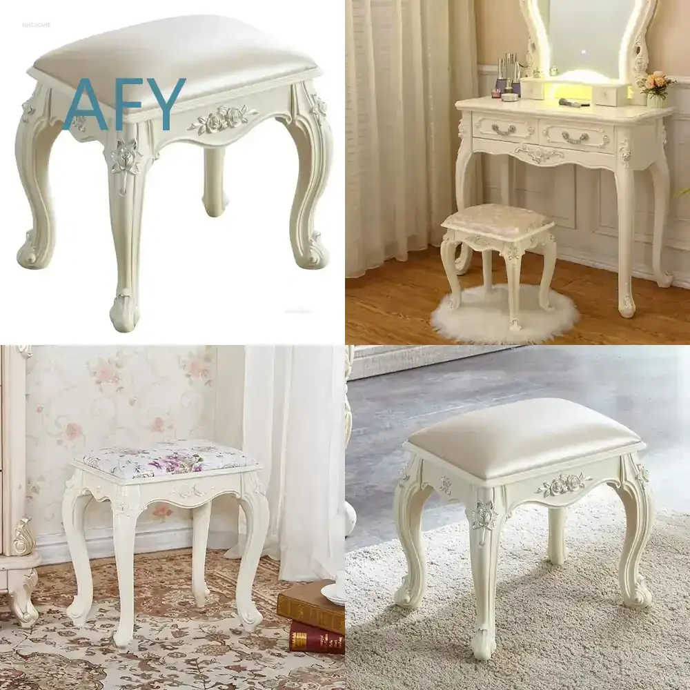 Luxury European Stools for Bedroom Dressing Entrance Ottoman Living Room Furniture for Nail Makeup Soft Ottomans Home Decor