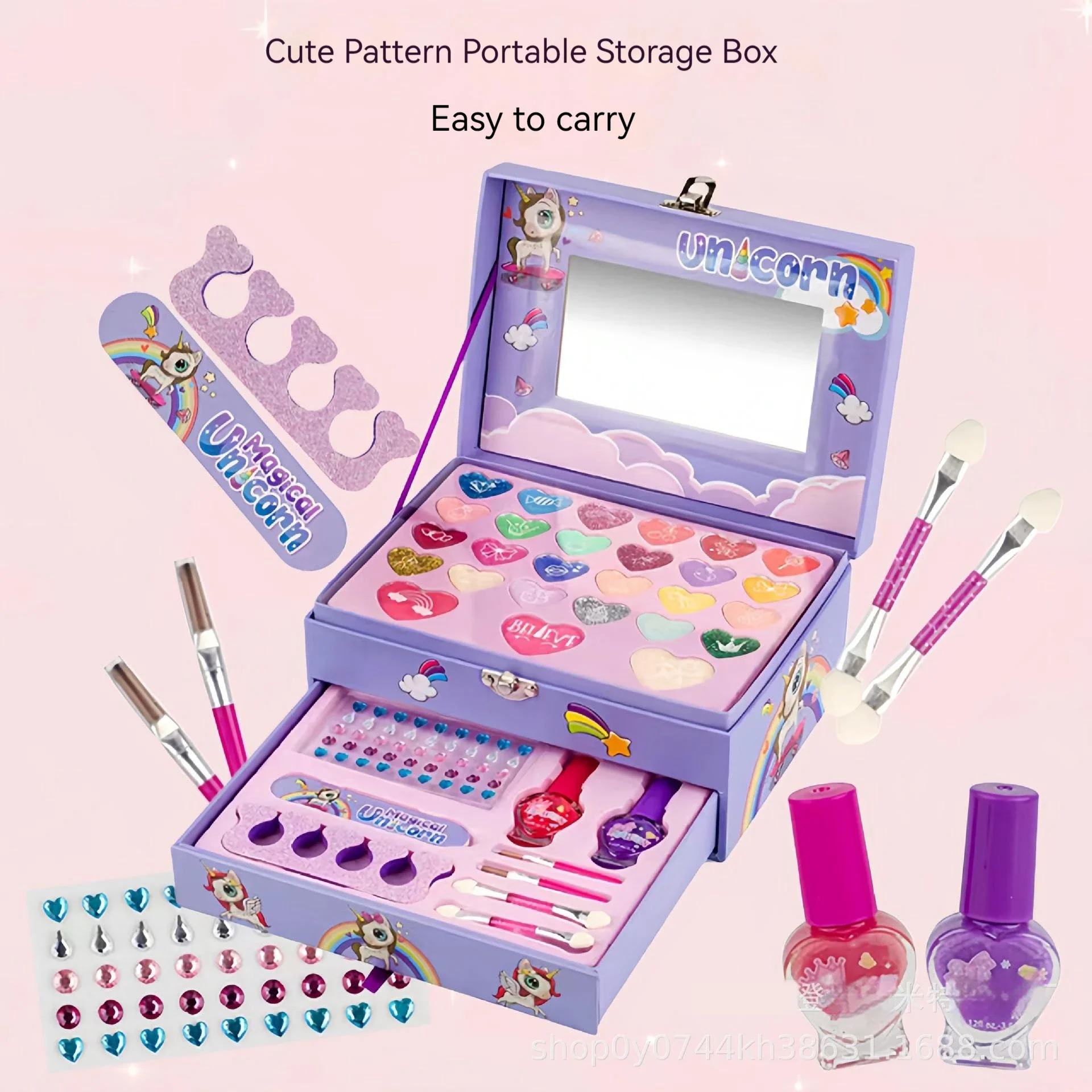 4-18 Year Old Children\'s Cosmetics Toys Princess Portable Makeup Box Toy Set Girls\' Beauty Eye Shadow Washable Holiday Gift