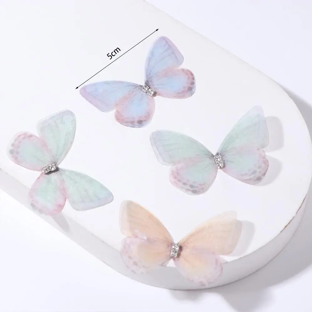 20PCS Strass Gaze Schmetterling Applikation 3D Schmuck Zubehör Mesh Schmetterling Patches Handgemachte DIY Material Tuch Applikation