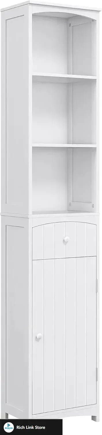 

Bathroom Storage Cabinet, Free Standing Bathroom Storage Unit, Tall Linen Tower with 3-Tier Shelves and Drawer, White