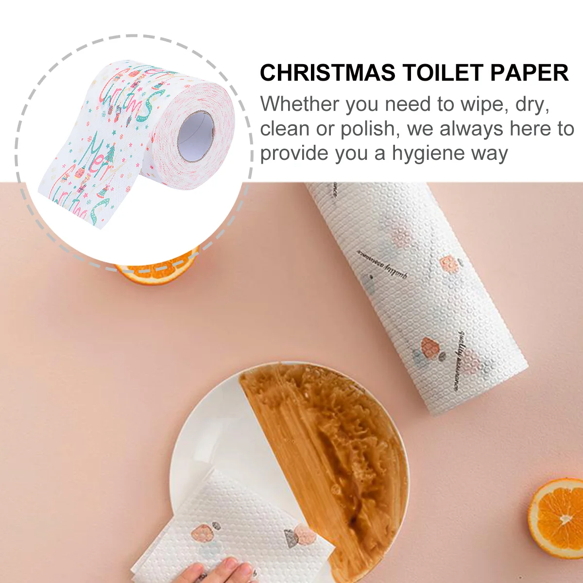 Rollo de papel higiénico impreso en rollo de papel navideño, impresión divertida para el hogar colorida