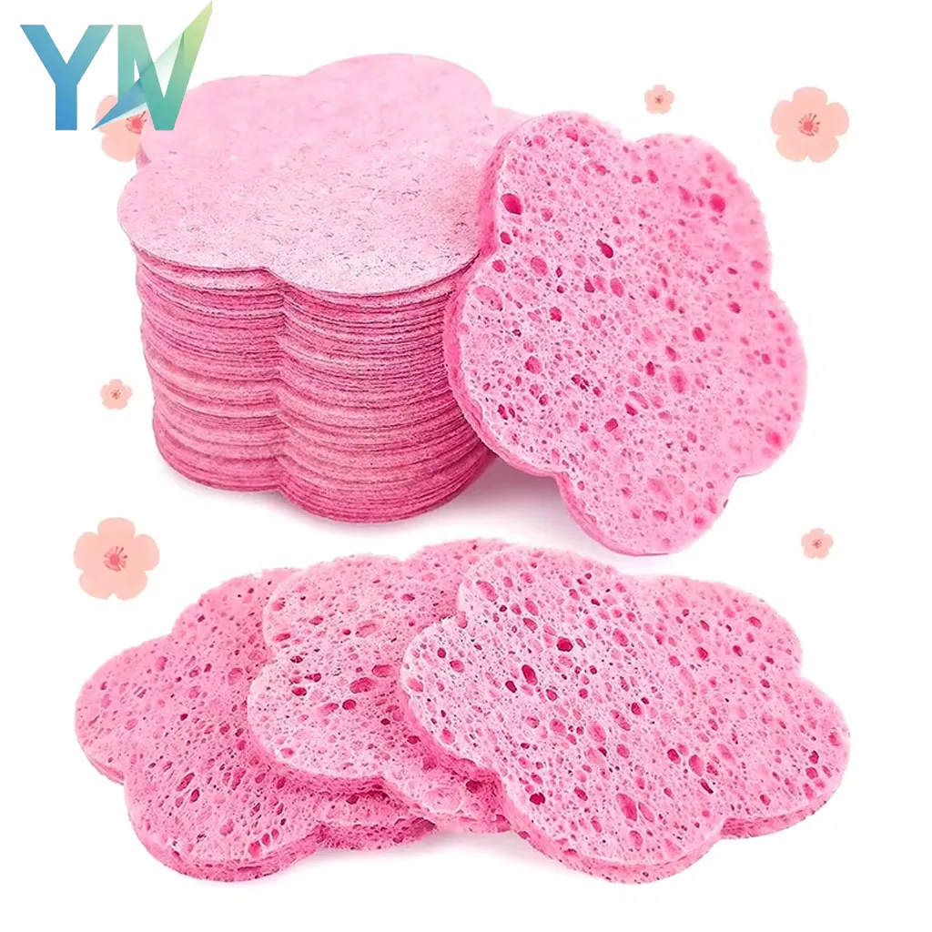 1-50 Esponjas Faciales de Pulpa de Madera Comprimida en Forma de Flor, Discos Exfoliantes Suaves y Delicados para el Cuidado de la Piel y Desmaquillante