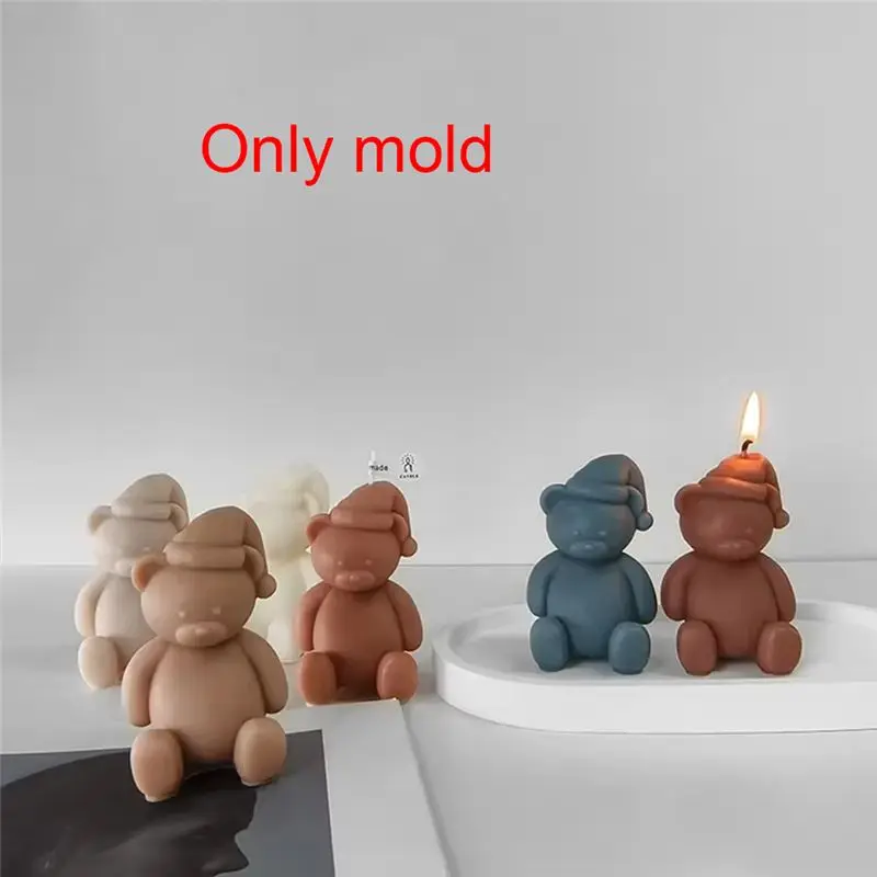 BAAG-2PCS Christmas Bear Candle Silicone Mold Diy Cartoon Bear Scented Candle Plaster Soap Resin Cement Mold Making Tools