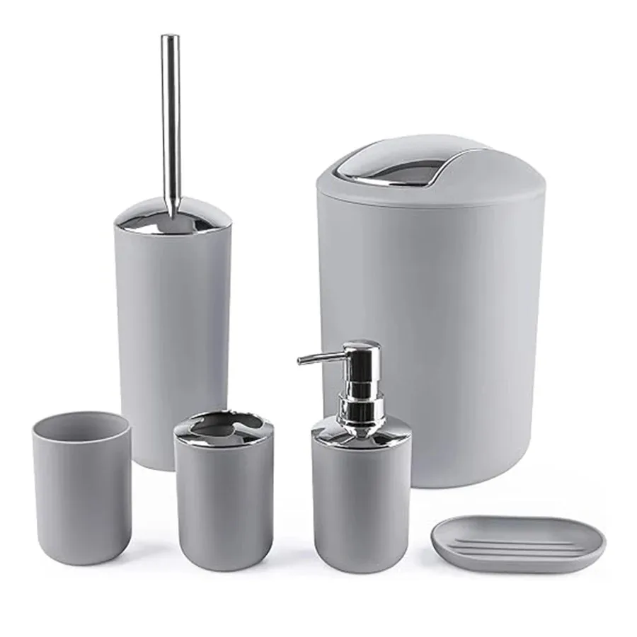 

Bathroom Accessory Set,6 Piece Gift Set,Toothbrush Holder,Toothbrush Cup,Soap Dispenser,Soap Dish,Toilet Brush Holder,Trash Can