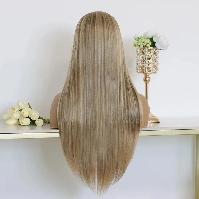 Mulher banquete gradiente longo cabelo reto palco realizar vestir-se headwear peruca de seda de alta temperatura capa senhora diariamente peruca longa