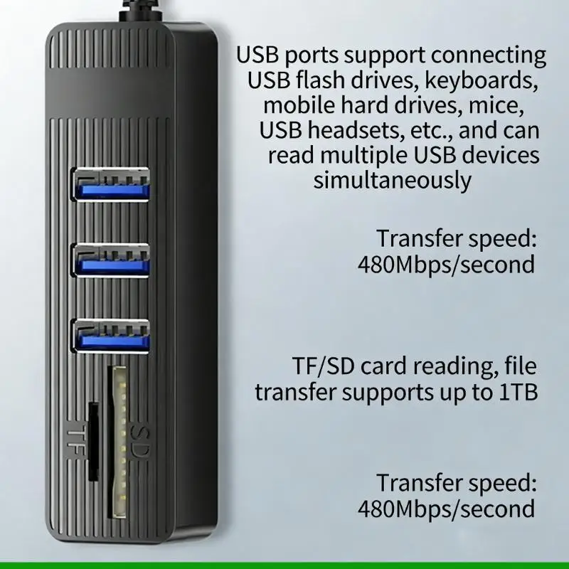 U55C Fast Speed 480Mbps USB2.0 Hubs Expander with Card Reader For PC Laptop