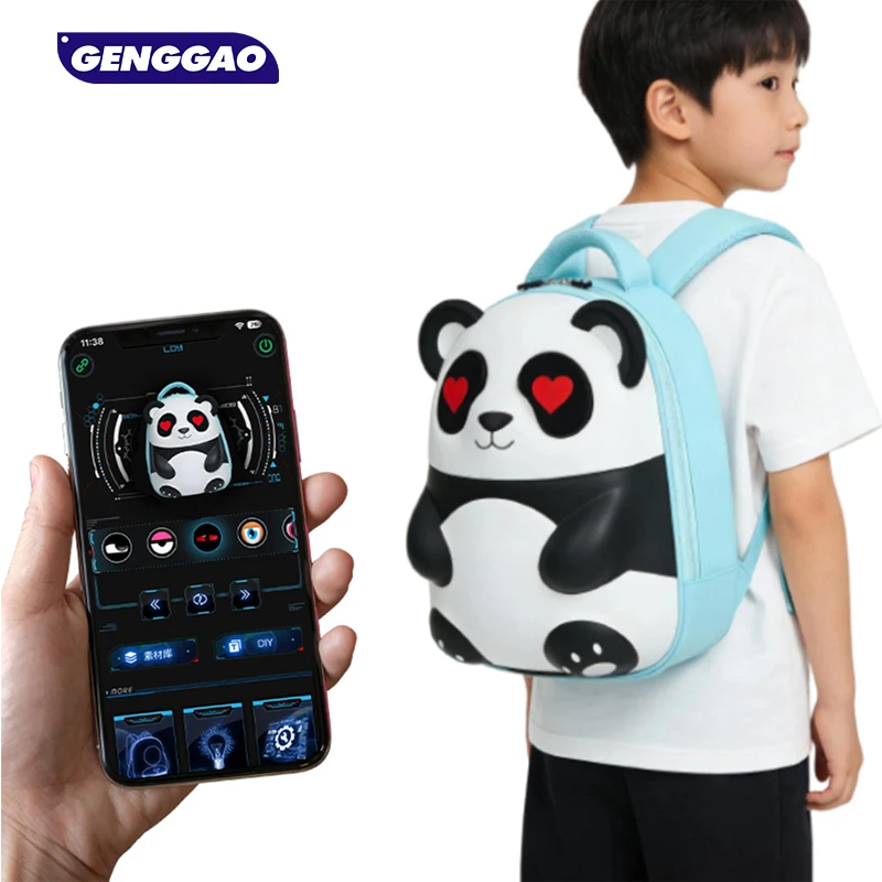 1PCS Cute Panda Hard Shell Backpack with LED Eyes Screen, DIY Programmable Full Color Display, Casual Daypack for Girls Women
