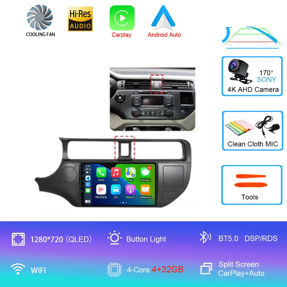 Android 16 Carplay Auto voor Kia RIO 4 K3 2011 2012 2013 - 2017 autoradio multimediaspeler navigatie GPS geen 2Din 2 Din