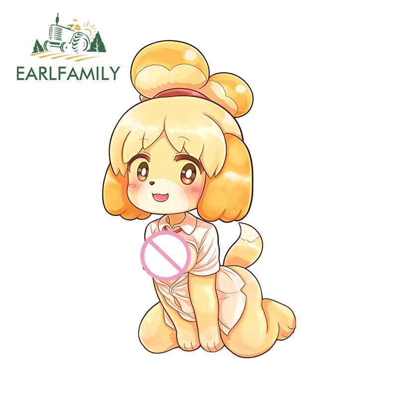 

EARLFAMILY Isabelle Chibi Car Sticker Funny Furry Against Windows Occlusion Scratch Anime Decal Sunscreen Laptop Trunk Decor