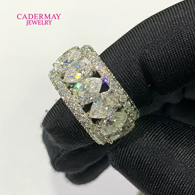 Custom Jewelry Iced Out 3 Rows Moissanite Band 925 Silver 5x7mm Pear Shape VVS Moissanite Eternity Ring for Men Gift Wedding