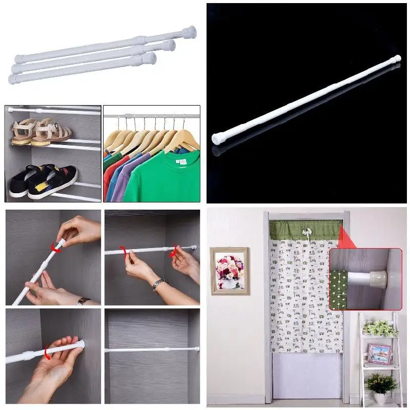 HOT Adjustable Curtain Rod Metal Spring Loaded Bathroom Bar Shower Extendable Telescopic Poles Rail Hanger Rods