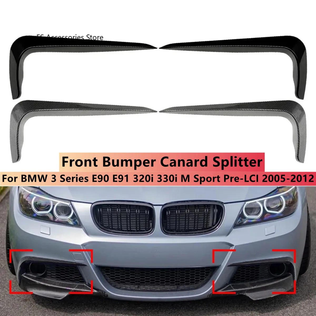 

For BMW 3 Series E90 E91 316i 318i 320i 330i 335i M Sport 2005-2012 Front Bumper Spoiler Splitter Diffuser Fog Lamp Trim