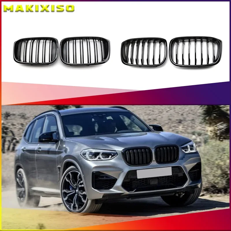 

2Pcs Car Front Hood Kidney Grille Grill Mesh Glossy Black Racing Grills For-BMW X3 G01 X4 G02 2018 2019 2020