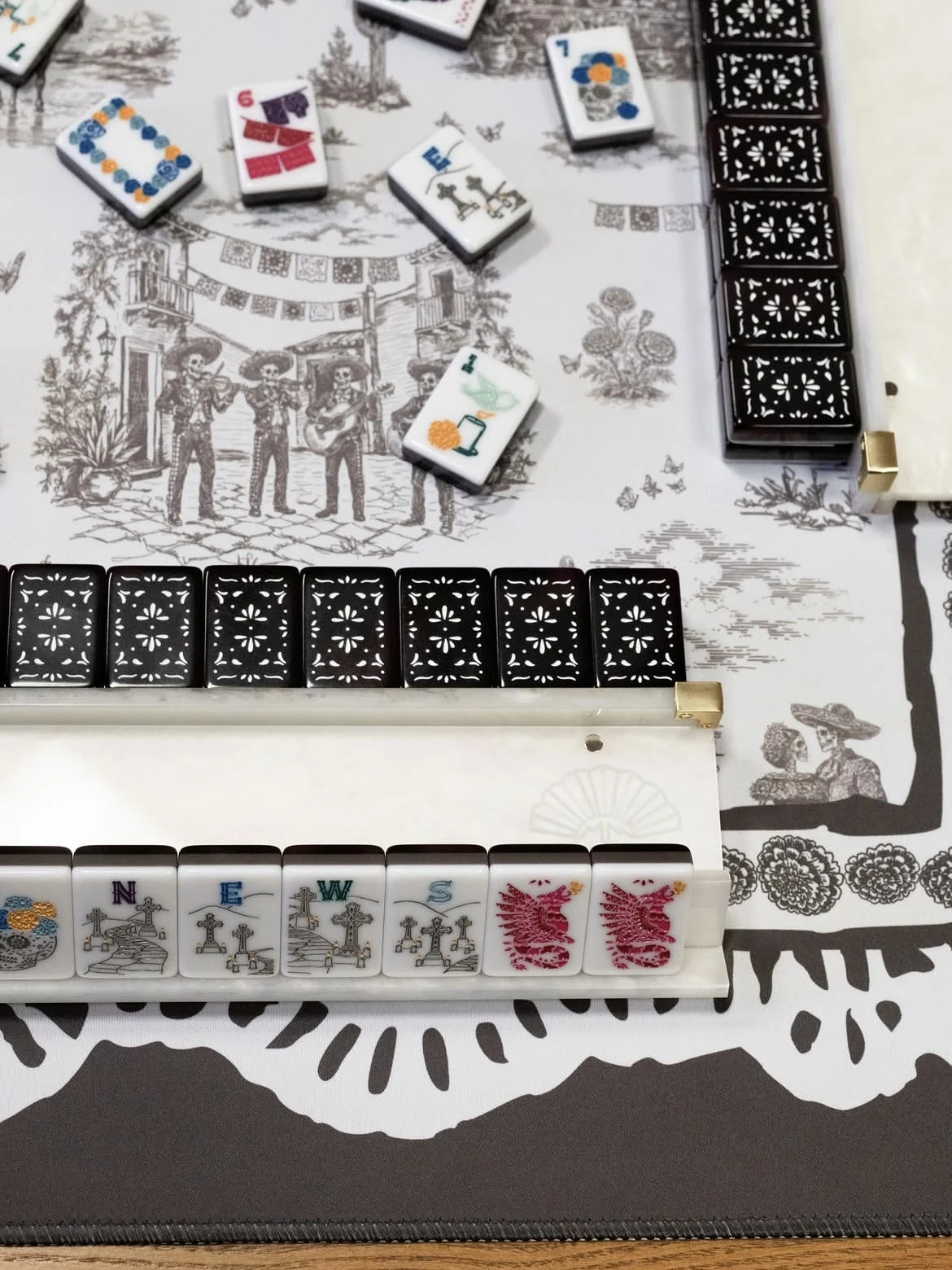 Luxury Black Day of the Dead American Mahjong Tiles 160 Tile Set Acrylic Mexican Inspired Sugar Skull Designer Collection
