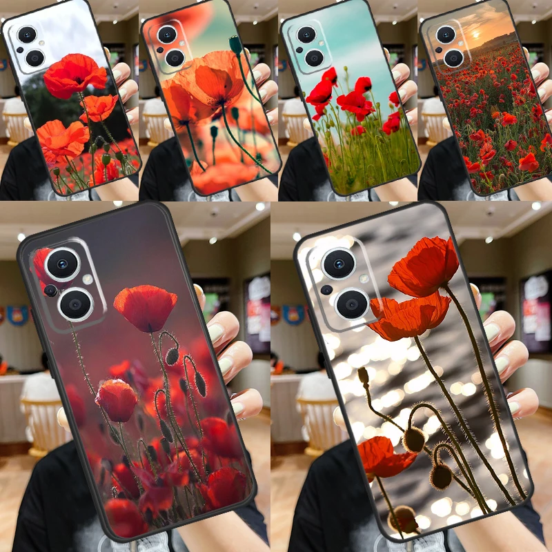 Red Corn Poppy Flower Case For OPPO Reno 10 Pro 11F 4Z 5Z 8T 4 5 6 7 8 Lite OPPO Find X2 X3 Neo X5 X6 Pro Cover