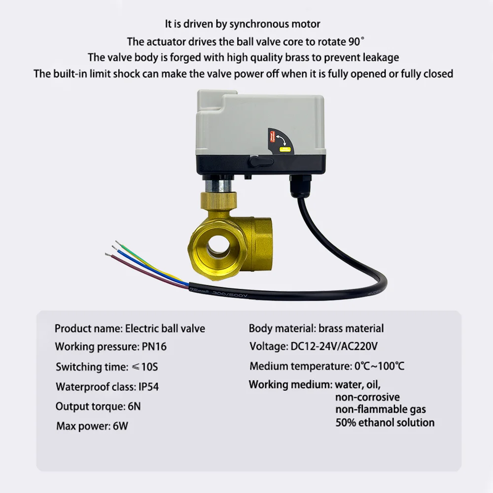 บอลวาล์วมอเตอร์ทองเหลือง 3 สาย 2 ควบคุม Actuator ไฟฟ้า DC12-24V 3 วิธี/2 Way DN15 DN20 DN25 DN32 DN40 พร้อมสวิตช์ด้วยตนเอง