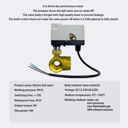 Imagen 2 del producto Válvula de bola motorizada de latón Actuador eléctrico de 3 cables y 2 controles DC12-24V 3 vías/2 vías DN15 DN20 DN25 DN32 DN40 con interruptor manual