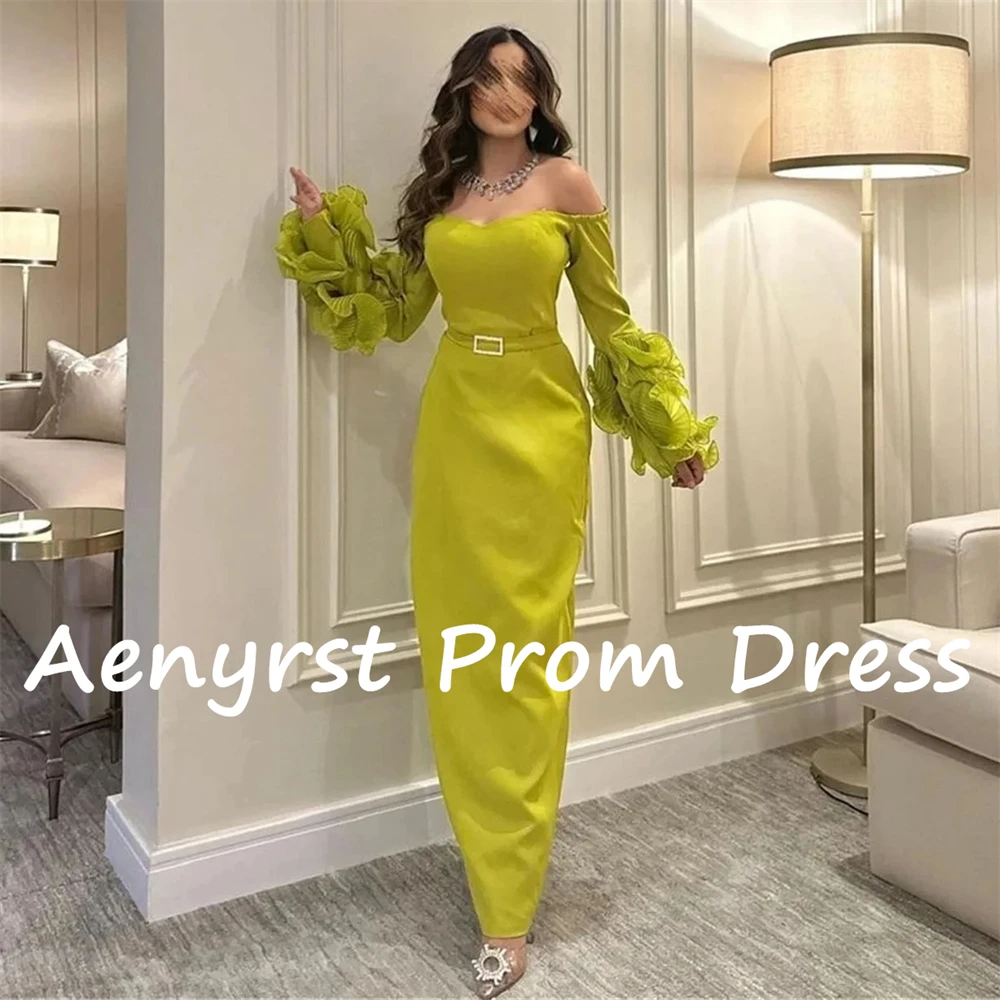 Aenyrst Groen Off The Shoulder Sweetheart Prom Jurken Zeemeermin Lange Satijnen Avondjurken Vloerlengte Etentje Feestjurk